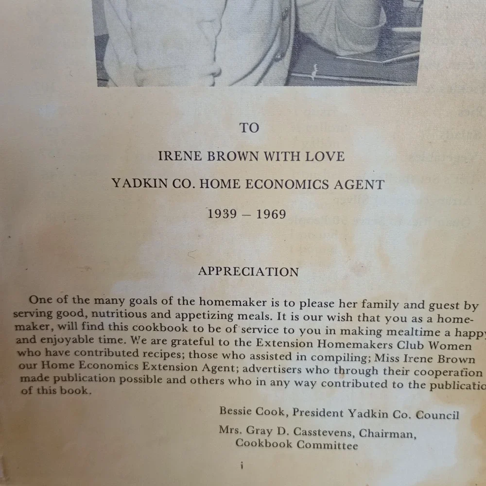 Yadkin County North Carolina‎ Vintage Cookbook Extension Homemakers Club
